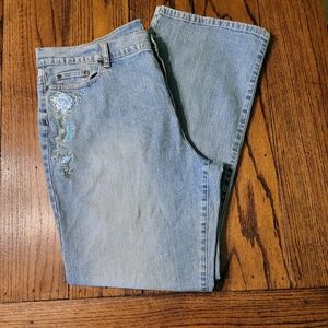 Used Liz Claiborne Crazy Horse Blue Jeans Denim Floral Embroidery Plus S…